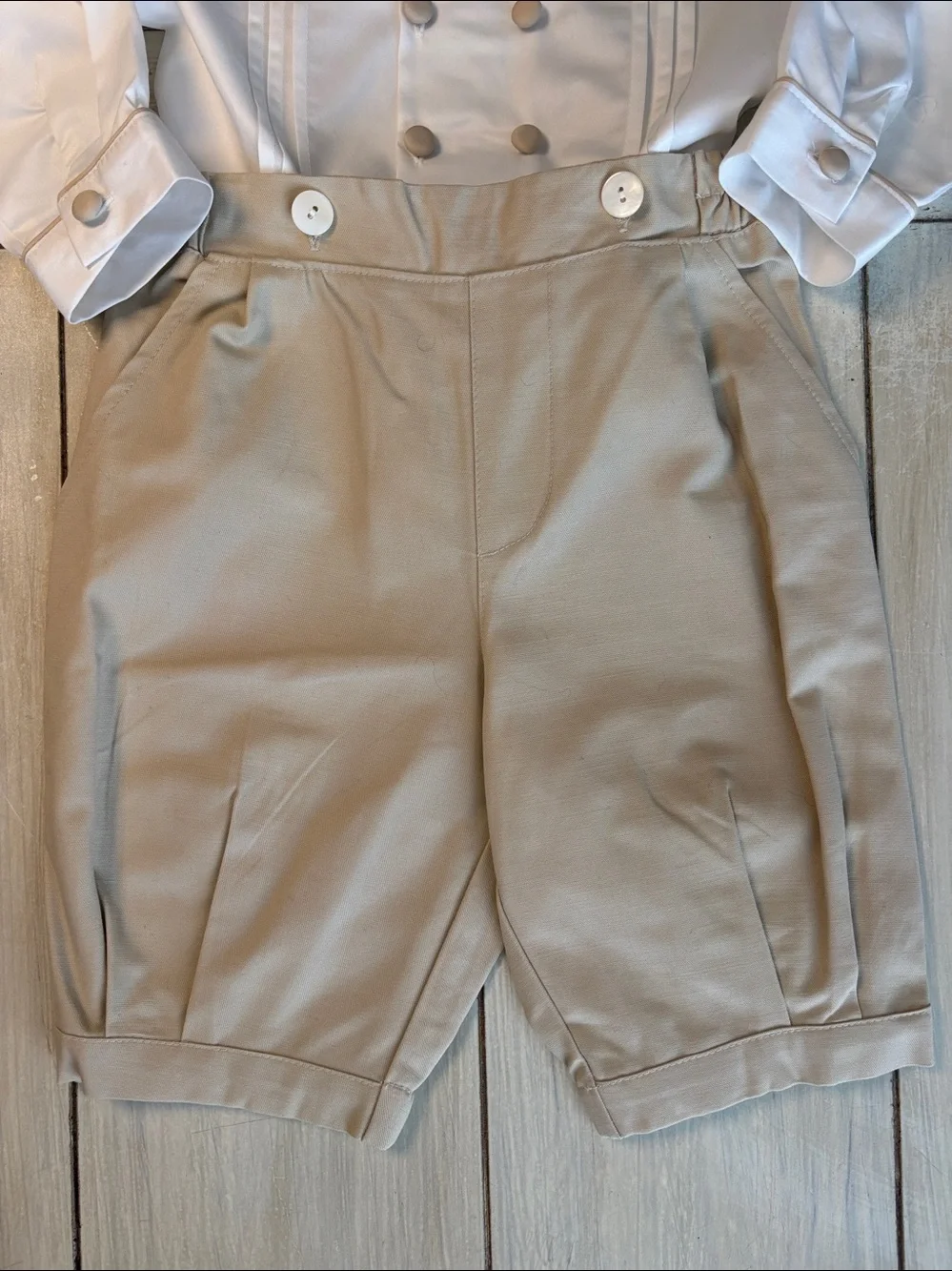 Fantaisie Kids NWT White Tan Dressy Shirt Button On Pants 18 Months